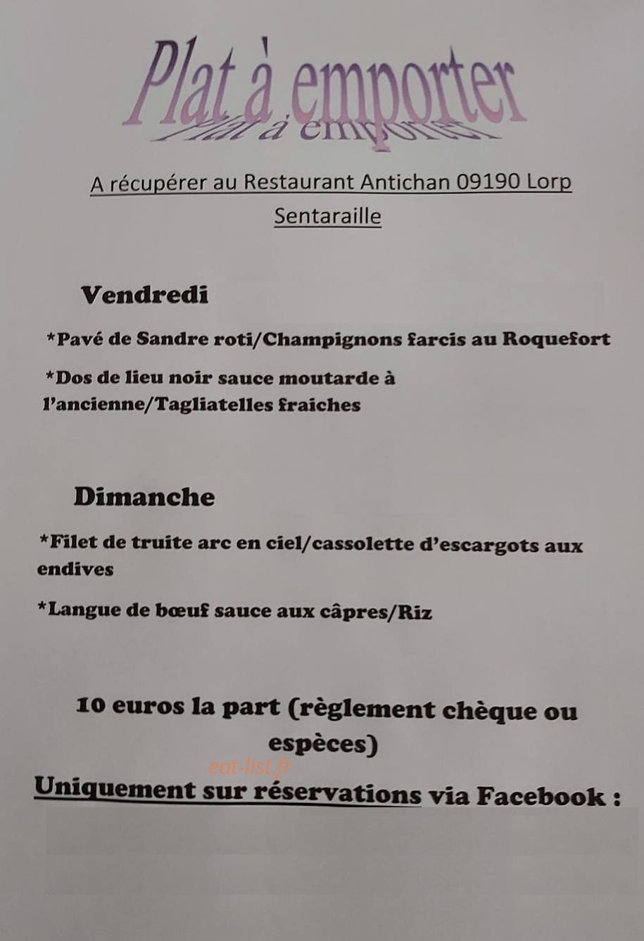 Chez O'Drey — carte page 1