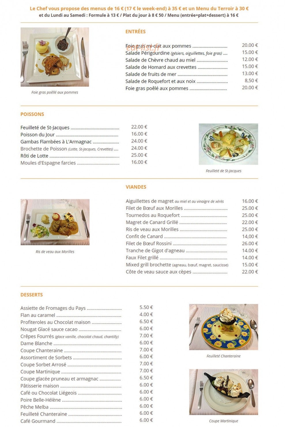 Carte et menu de Le chalet de chanteraine à Saint Lizier — Les menus, entrées, poissons,...
