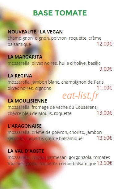 Pizza Kiwi — carte page 1