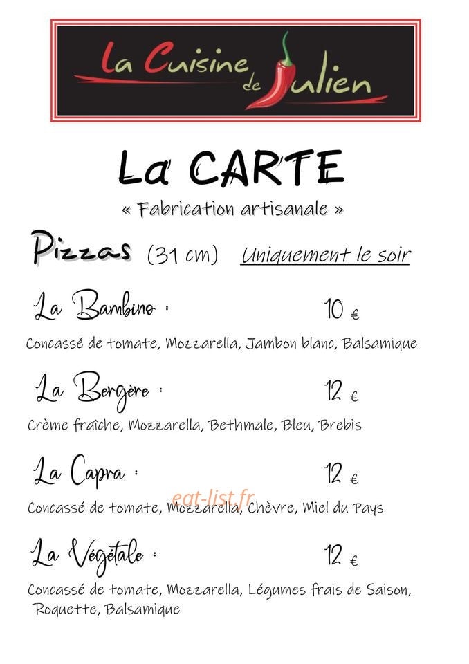 La Cuisine de Julien — carte page 1
