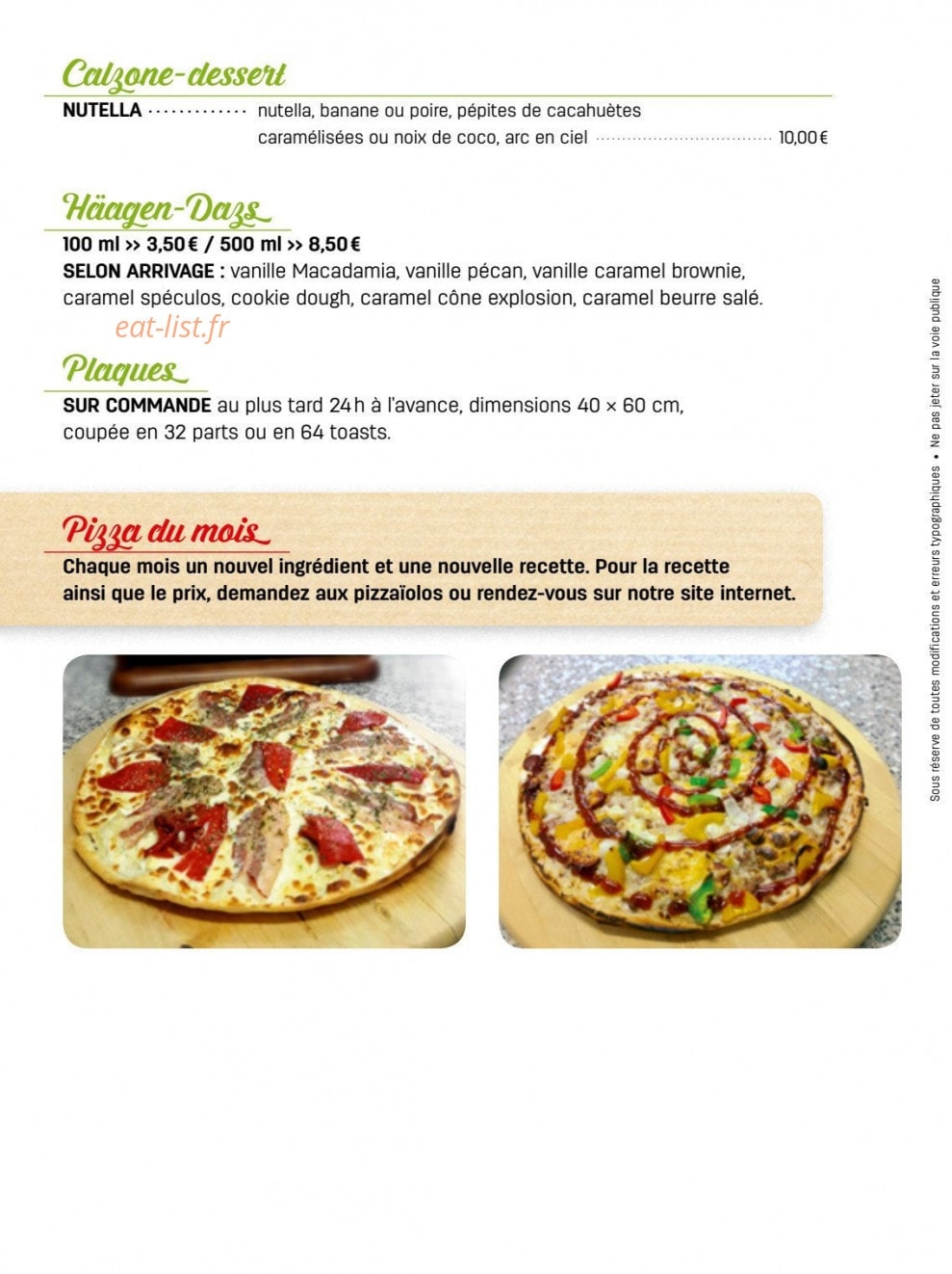 Les Pizz'Artistes — carte page 4