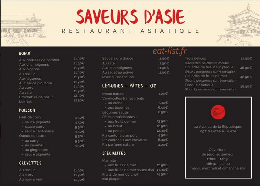 Saveurs d'Asie — carte page 2
