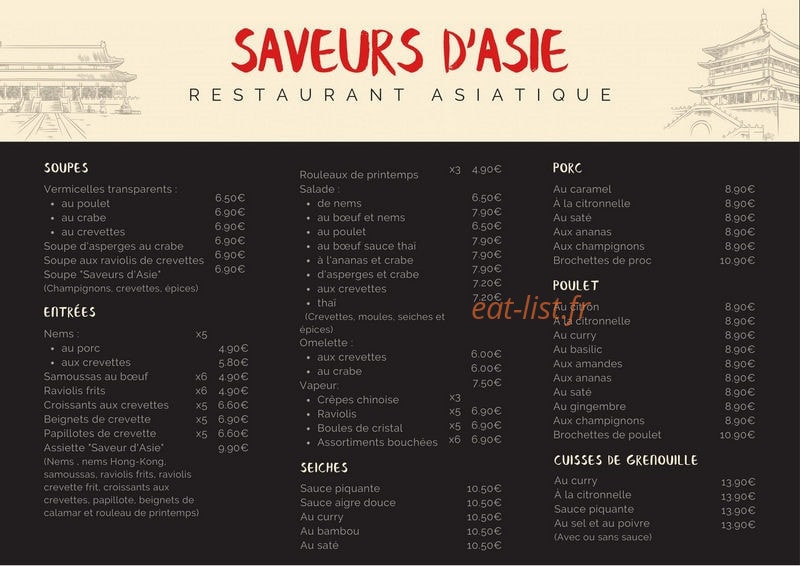 Saveurs d'Asie — carte page 1
