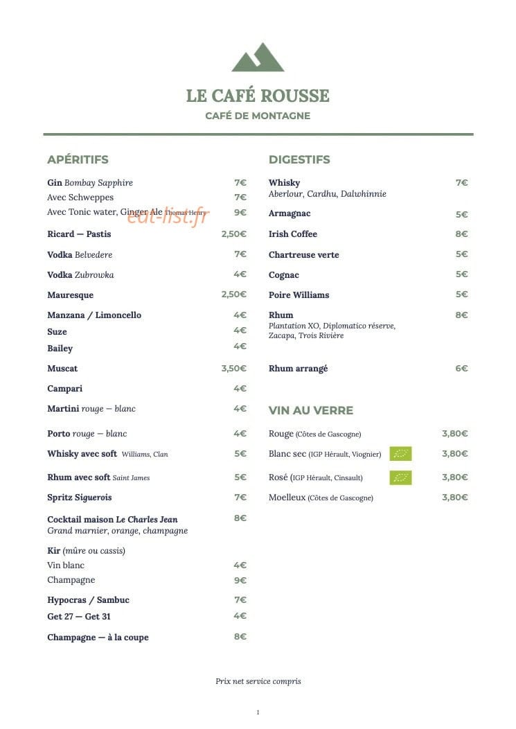 Le Café Rousse — carte page 1