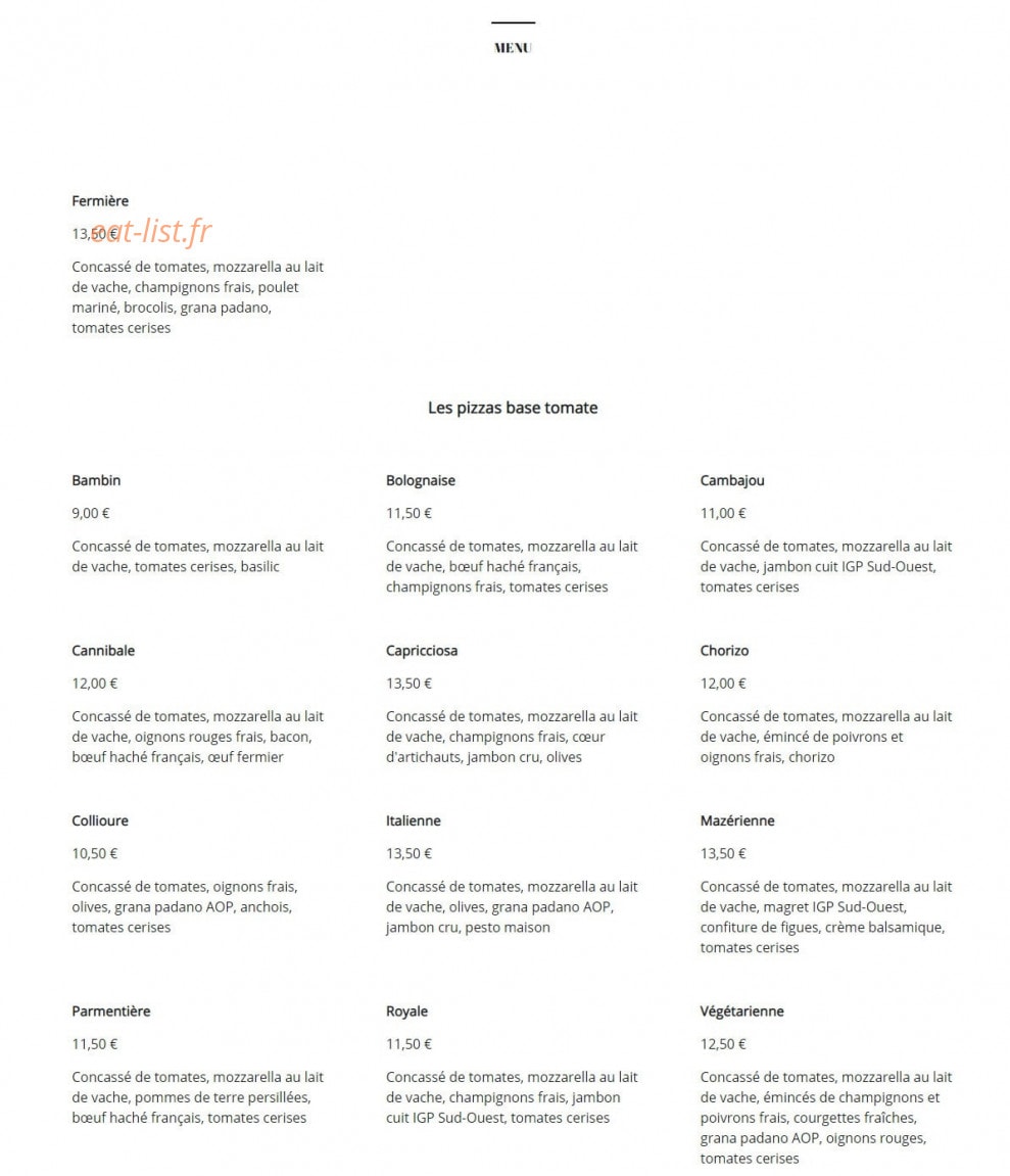 Aux saveurs de Babeth — carte page 1