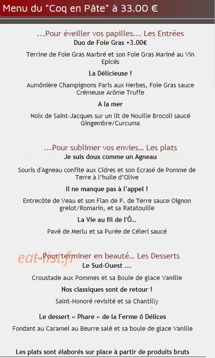 La Ferme ô Délices — carte page 1