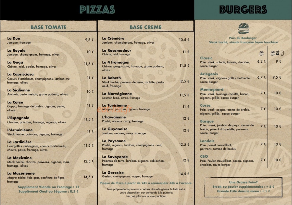 Pap's Pizza — carte page 1