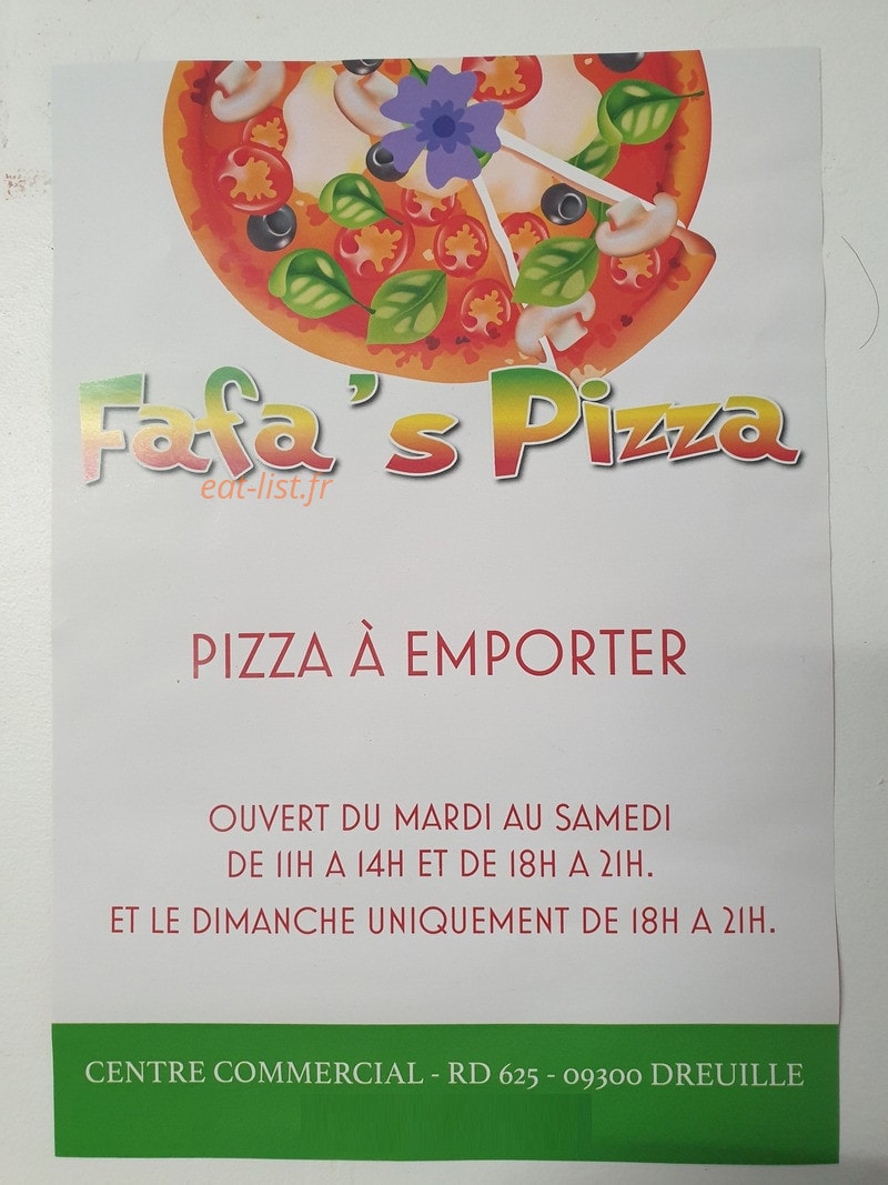 Fafa's pizza — carte page 1