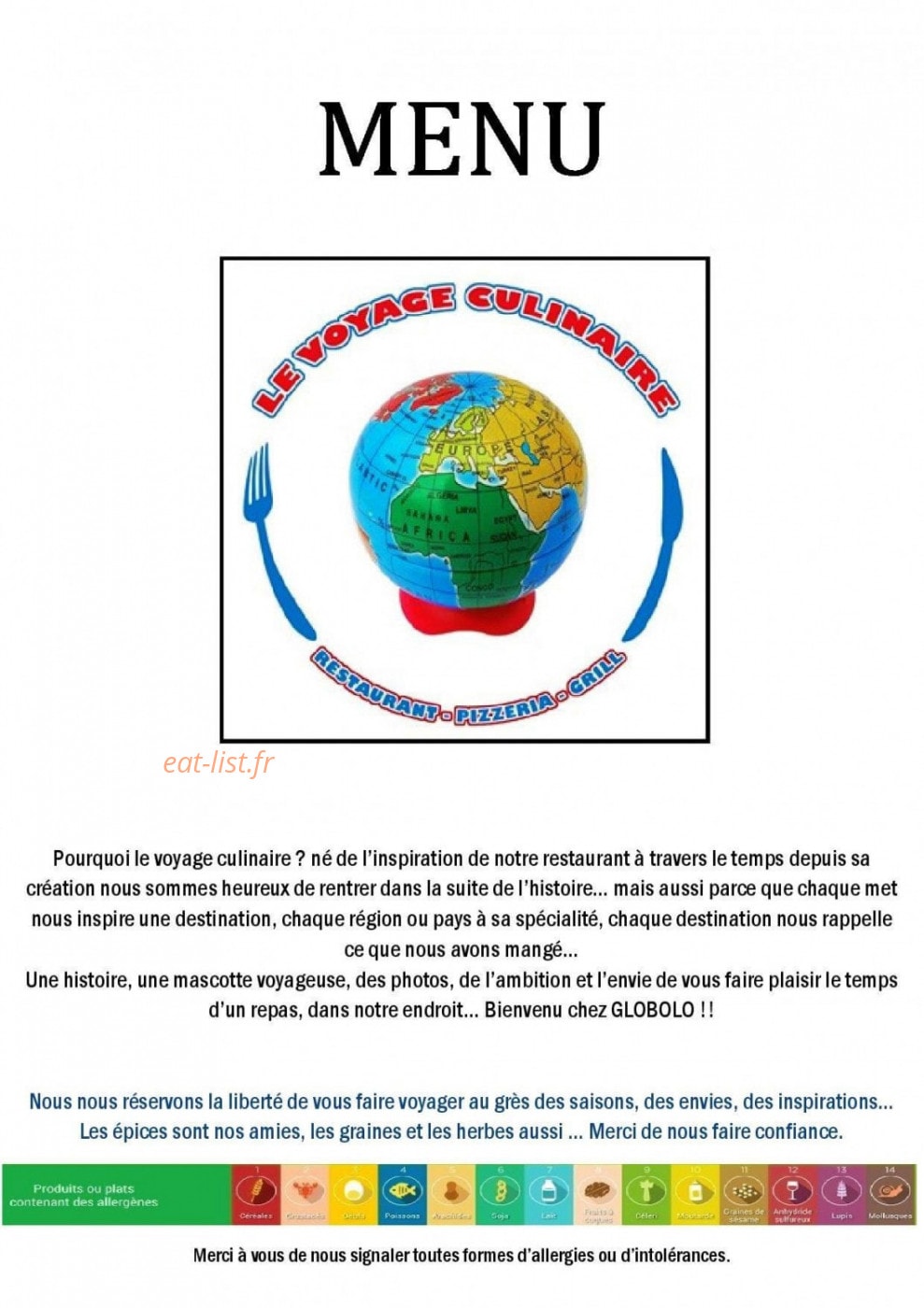 Le Voyage Culinaire — carte page 1