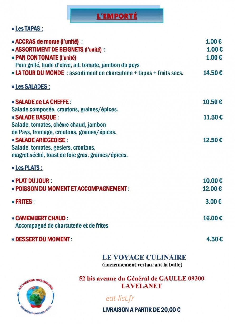Le Voyage Culinaire — carte page 2