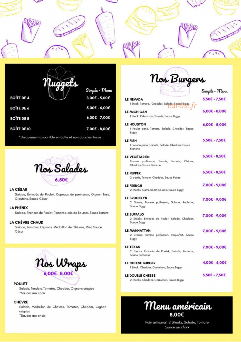 Ô Fifty’s — carte page 1