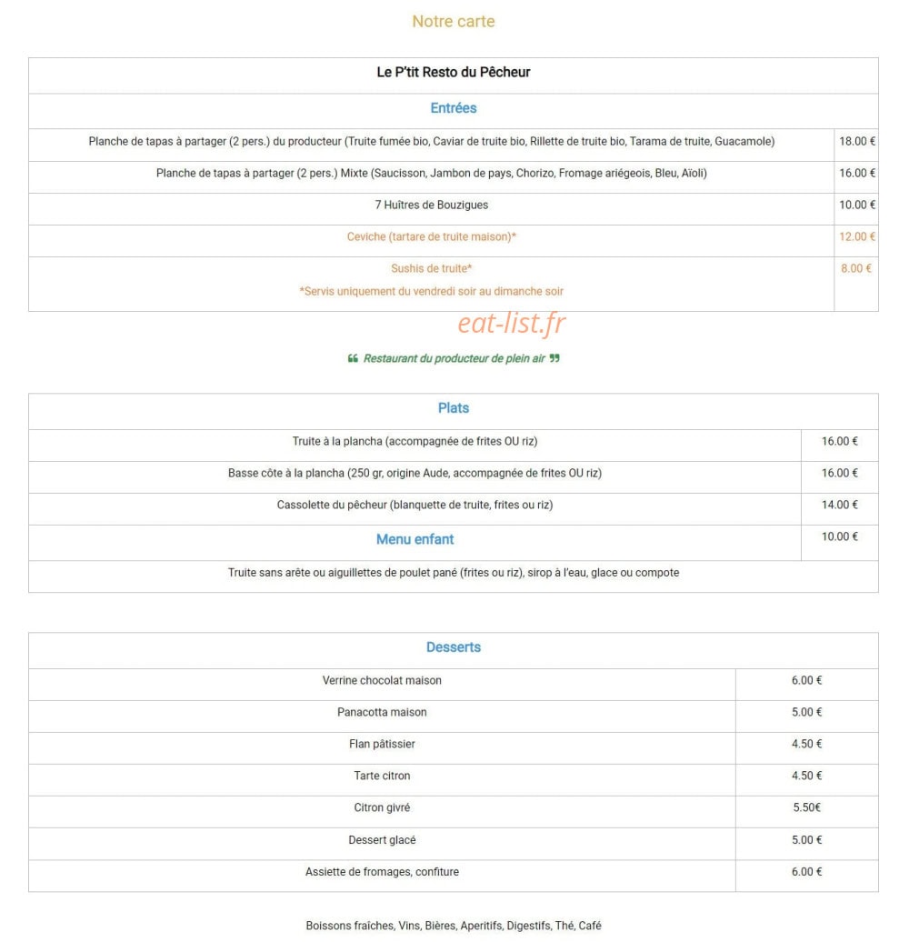 La Truite Bio de Montferrier — carte page 1