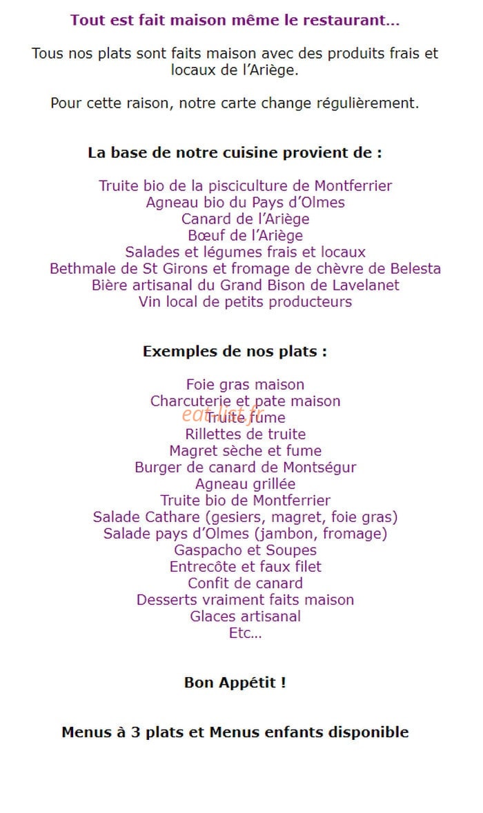 A La Patate Qui Fume — carte page 1
