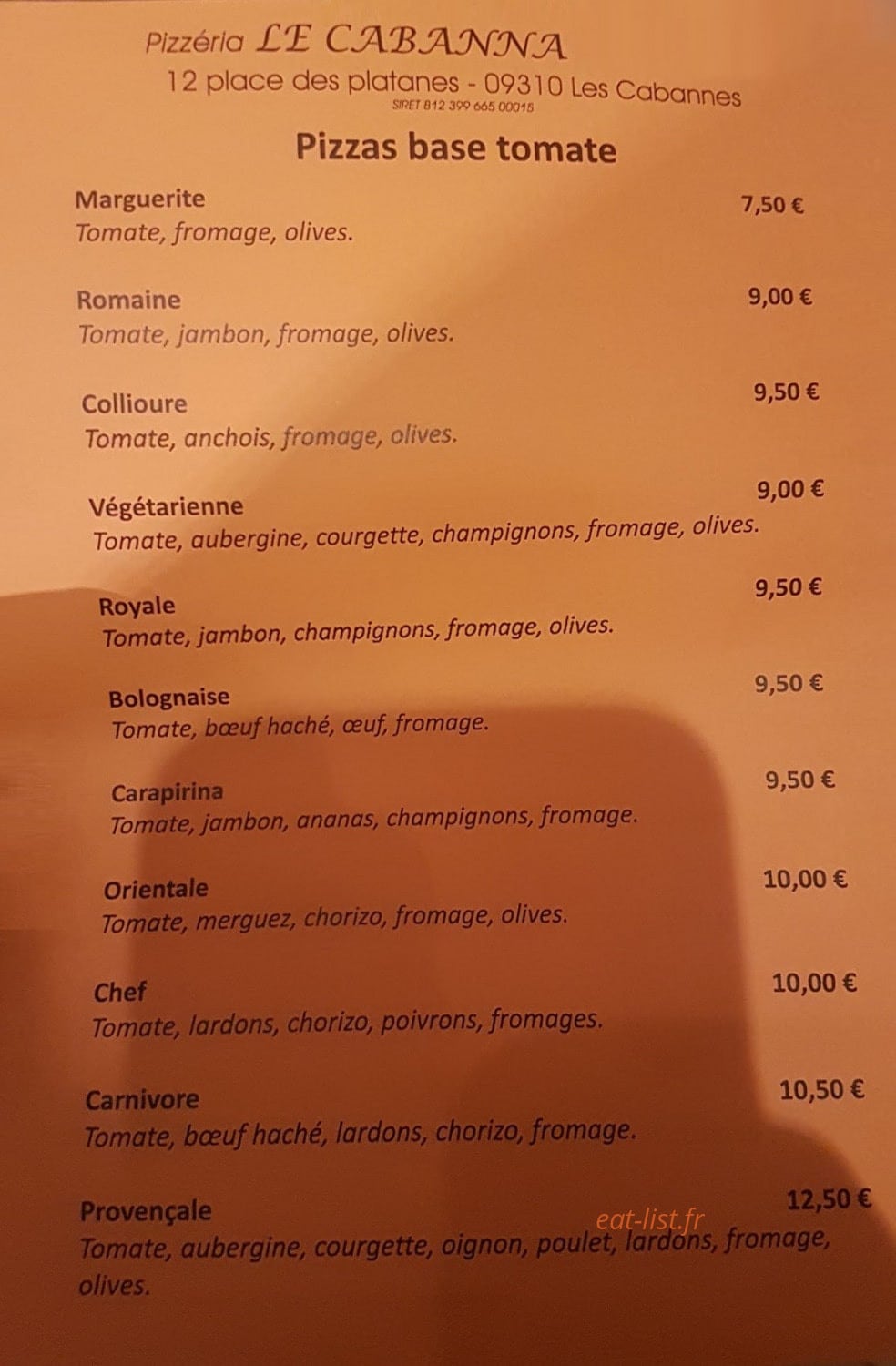 Le Cabanna — carte page 1