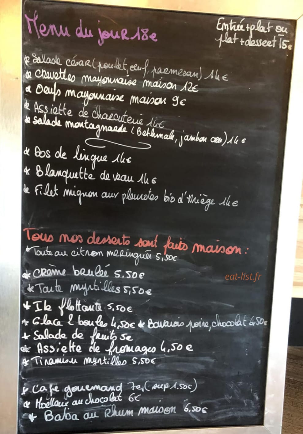 Ô Bistrot Pyrène — carte page 1