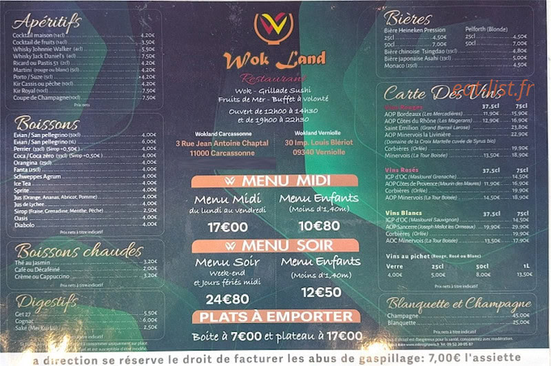 Wok land — carte page 1