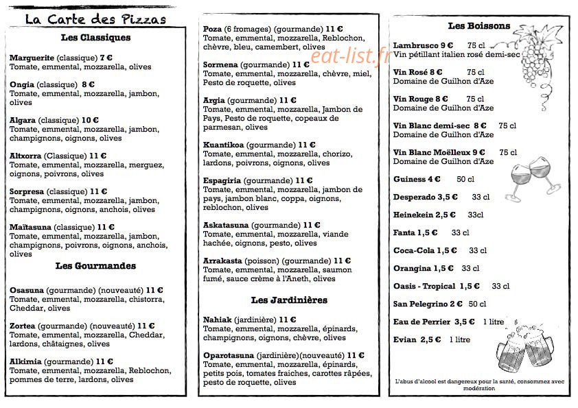 Pizz'Oak Family — carte page 1
