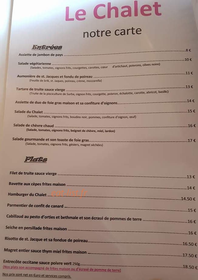 Le Chalet — carte page 2