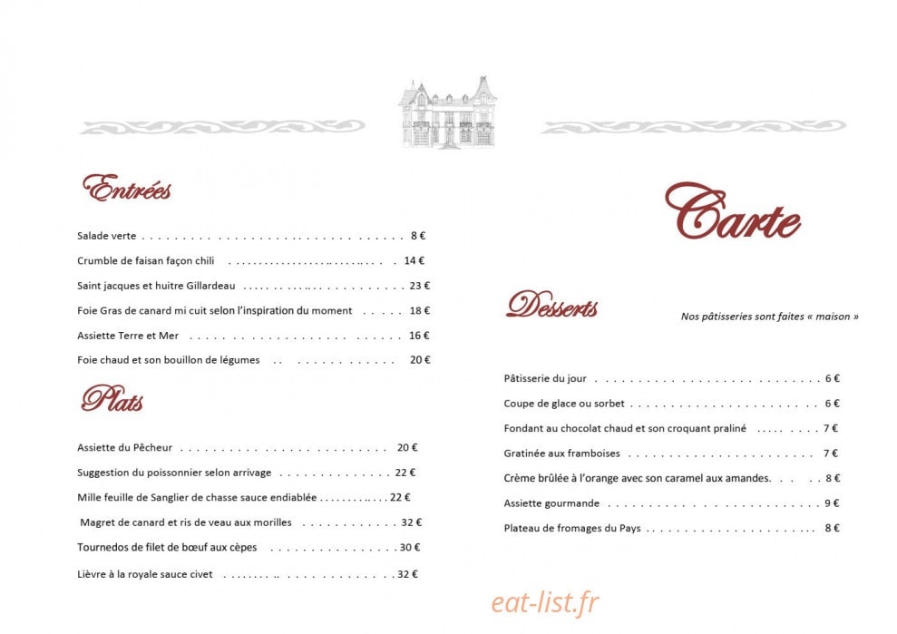 Les Saveurs du Manoir — carte page 4