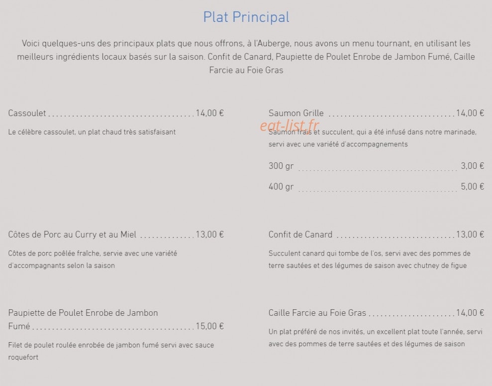 Auberge du Balestié — carte page 2