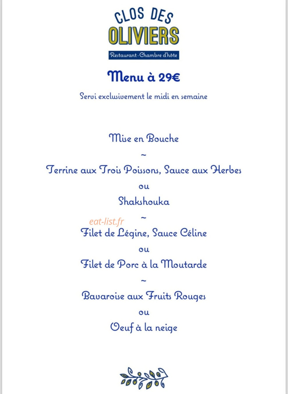 Clos Des Oliviers — carte page 1