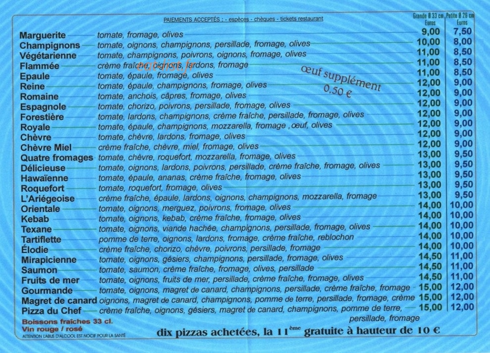 Pizza l ariegeoise — carte page 2