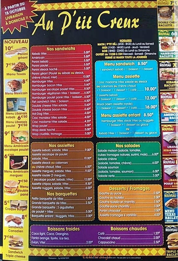 Au P'tit Creux — carte page 1