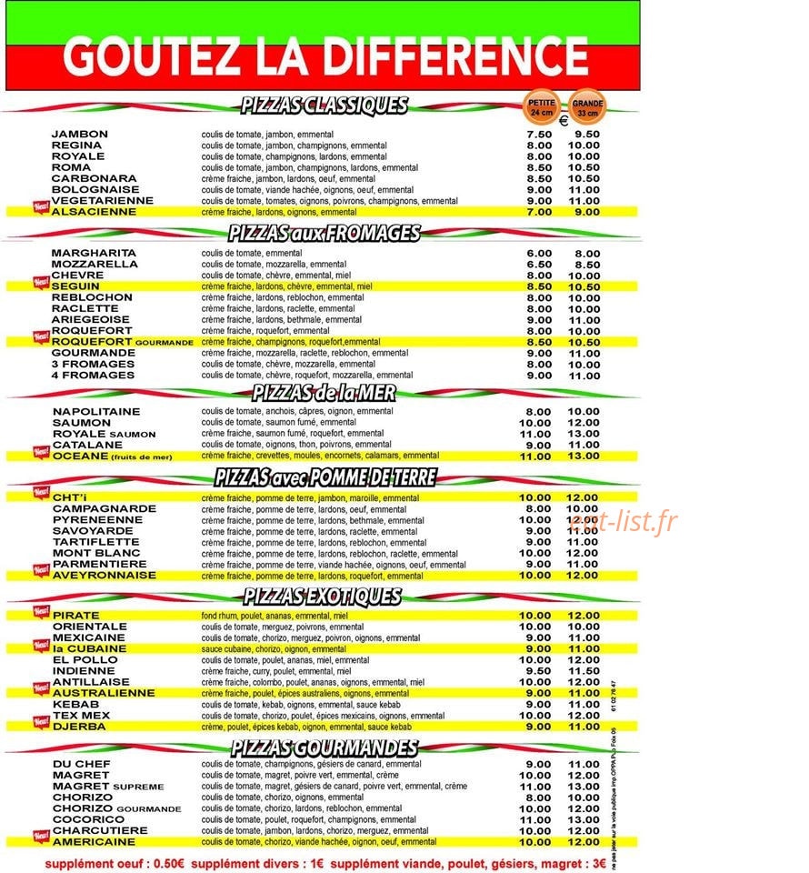 Pizza gourmande — carte page 1