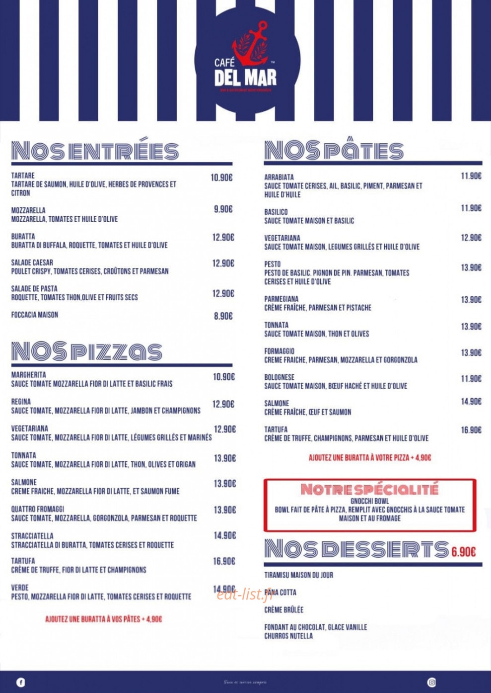 Café Del Mar — carte page 1
