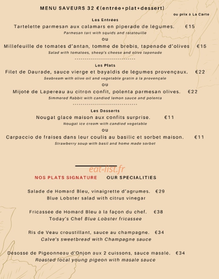 Chez Daniel's — carte page 1