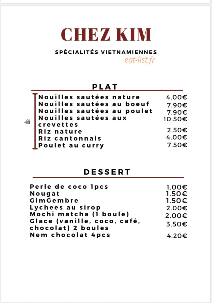 Chez Kim — carte page 1