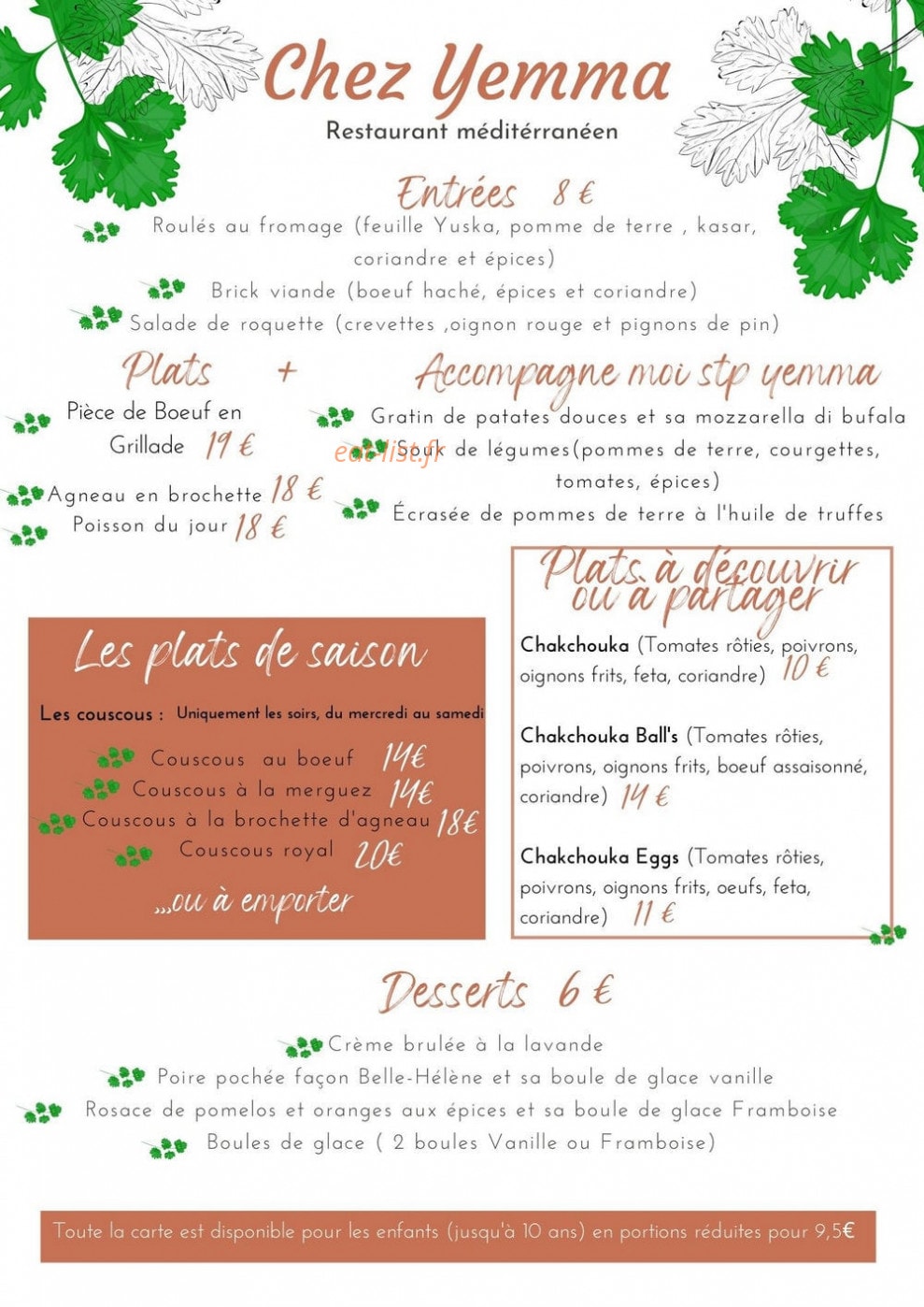 Chez Yemma — carte page 1