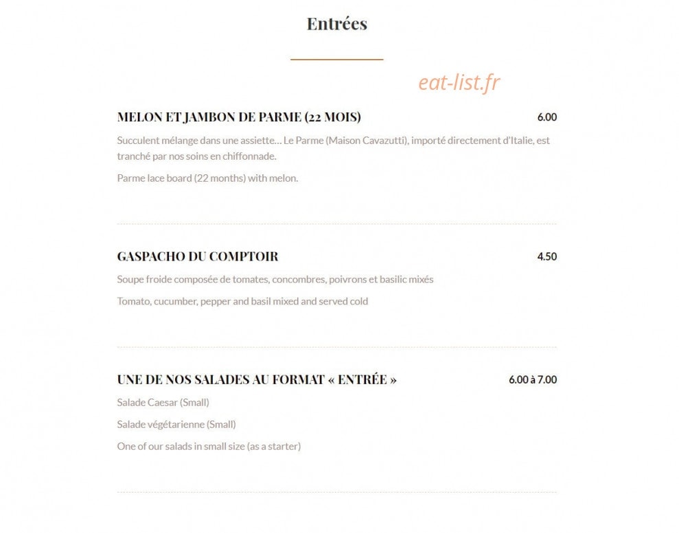 Comptoir des Halles — carte page 1