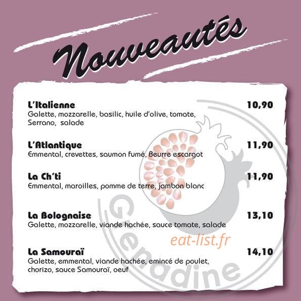 Crêperie Grenadine — carte page 2