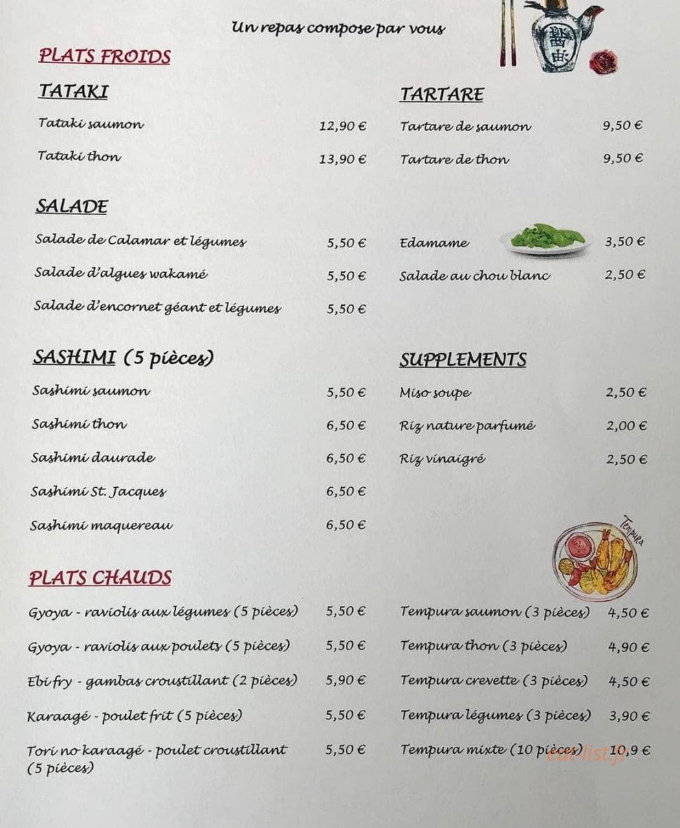Fuji sushi — carte page 1