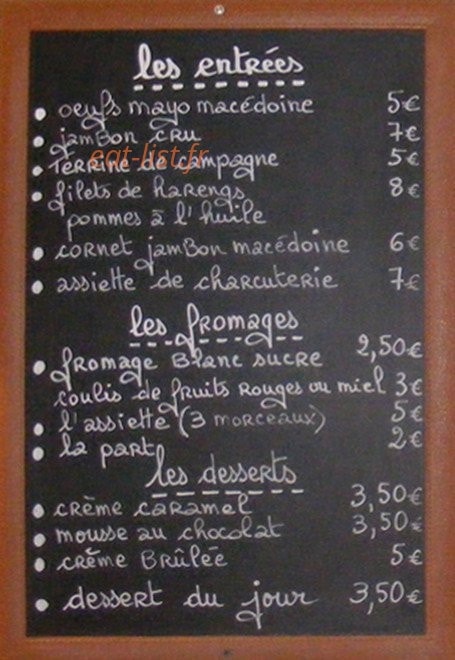 La Brasserie des Vosges — carte page 1