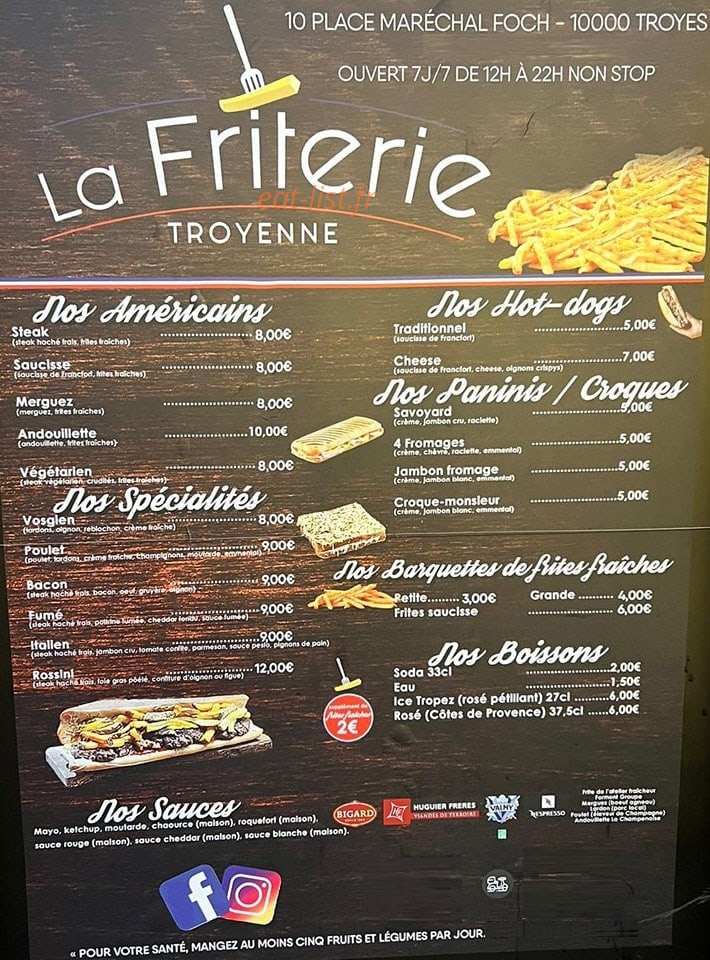 La Friterie Troyenne — carte page 1