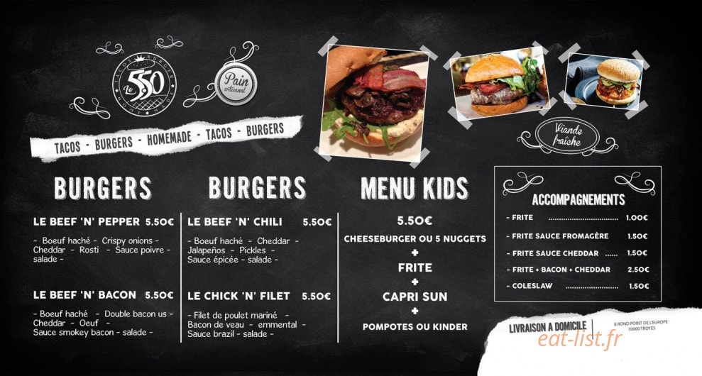 Le 5.50 tacos burger — carte page 1