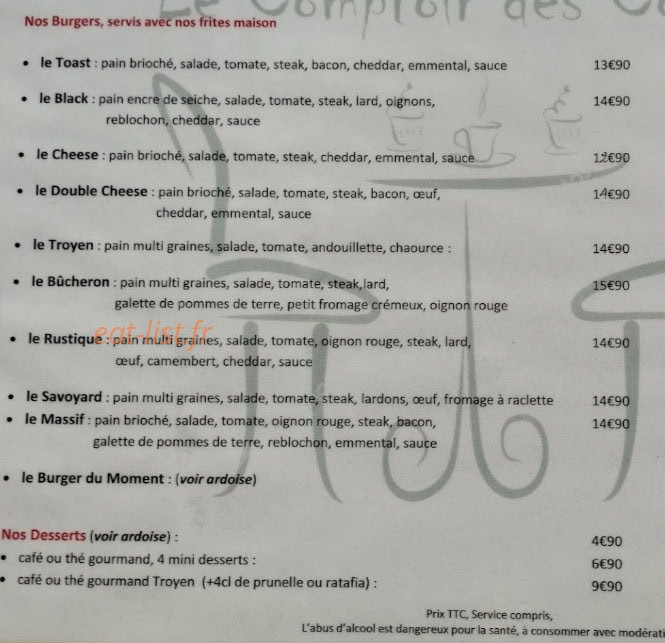 Le Comptoir des Copains — carte page 1