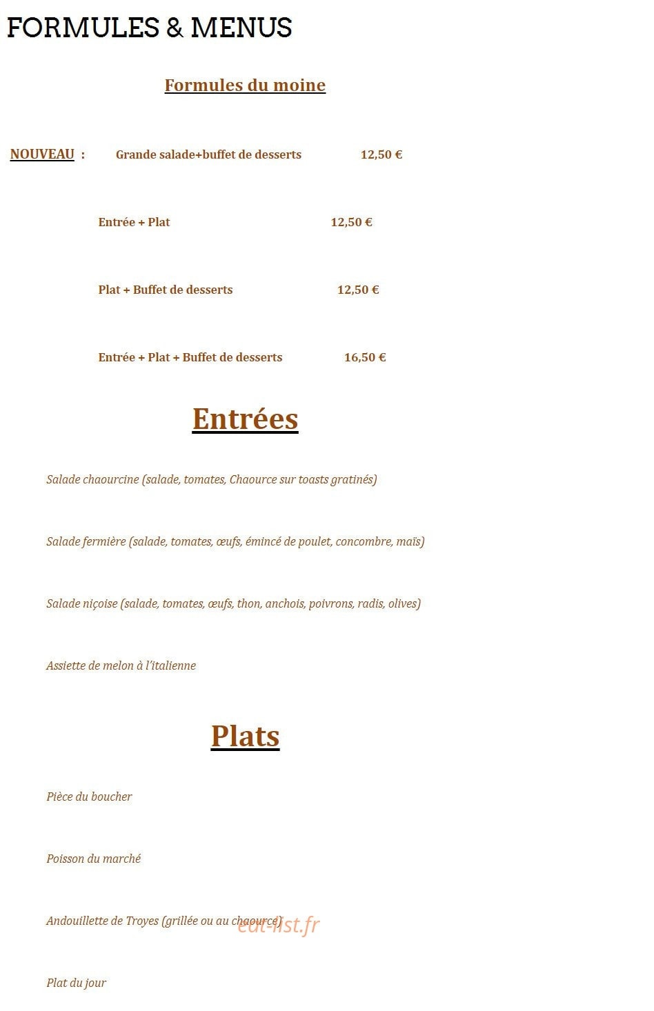 Le Moine Gourmand — carte page 3