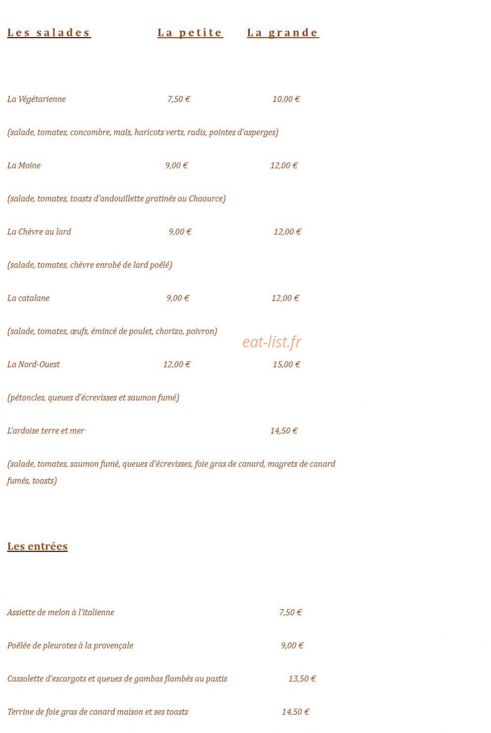 Le Moine Gourmand — carte page 1