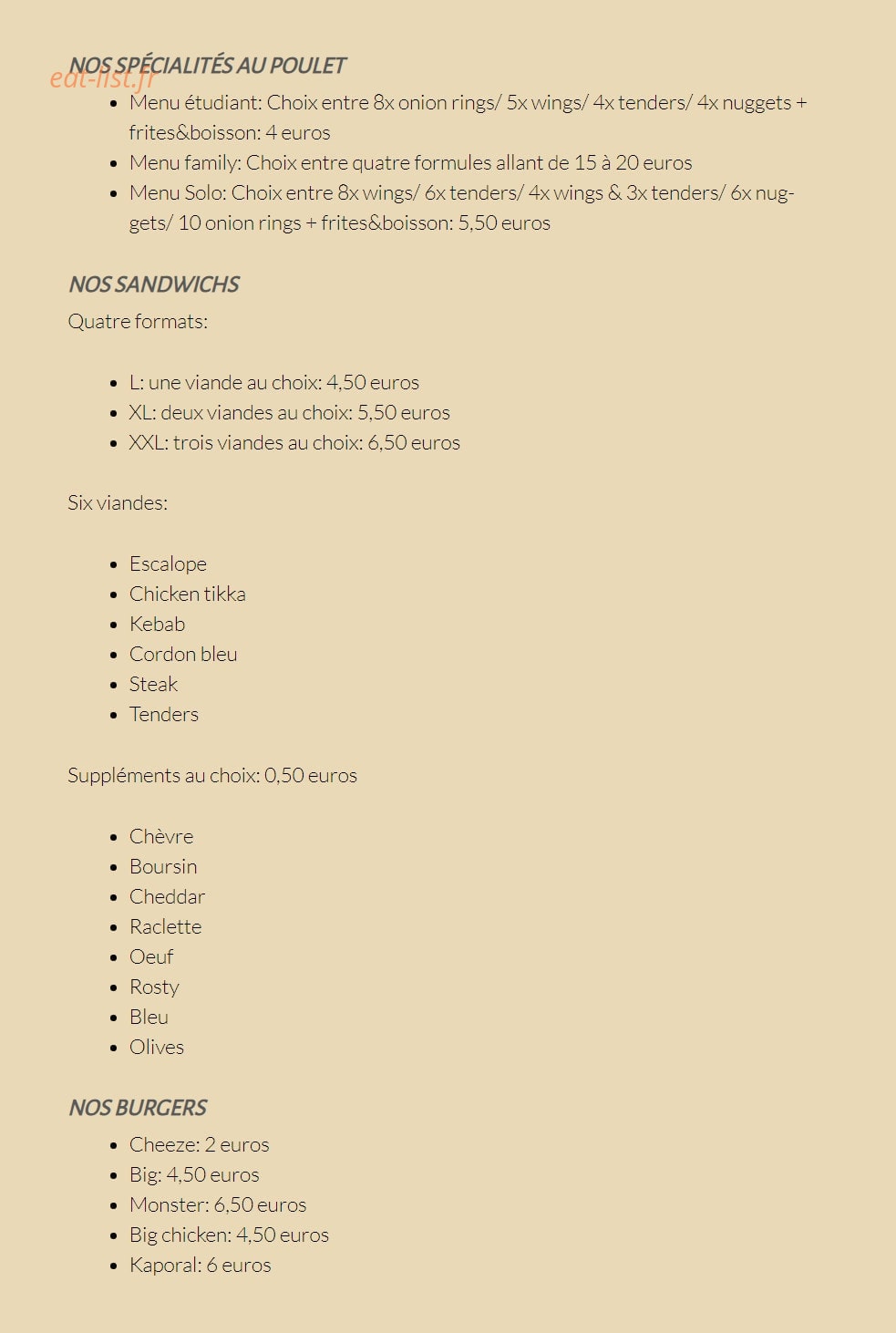 O'chicken — carte page 1