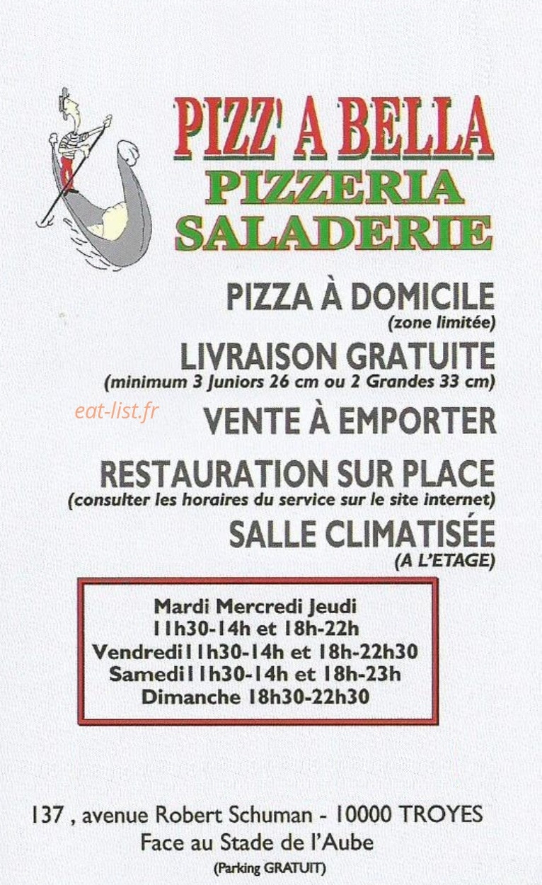 Pizz'a Bella — carte page 1