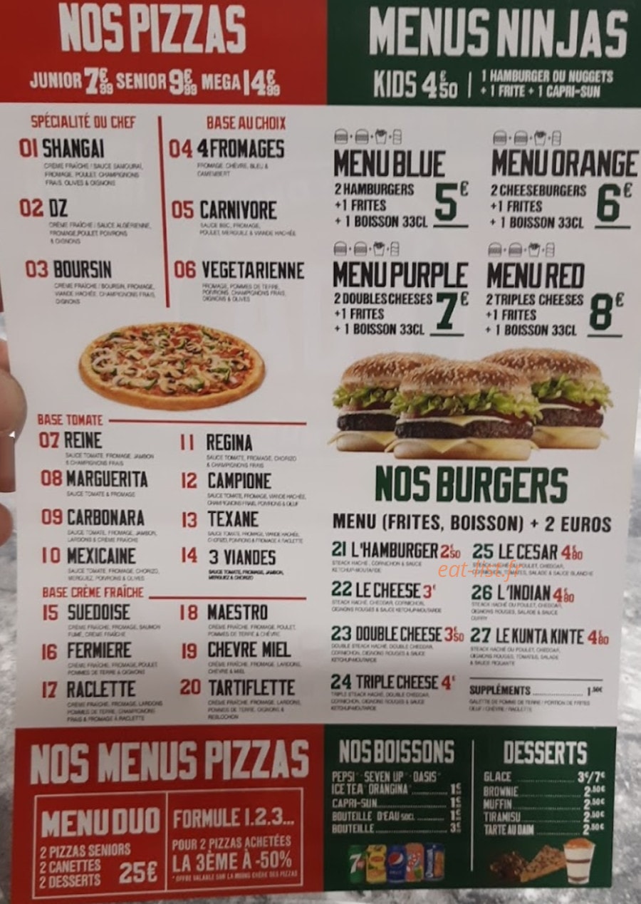 Pizz N' Dwich — carte page 1