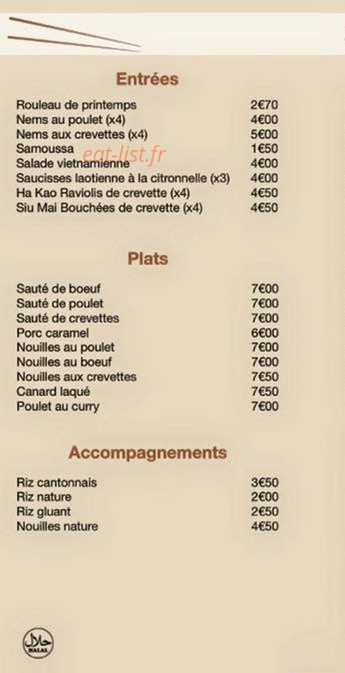 Saveur d' Asie — carte page 1