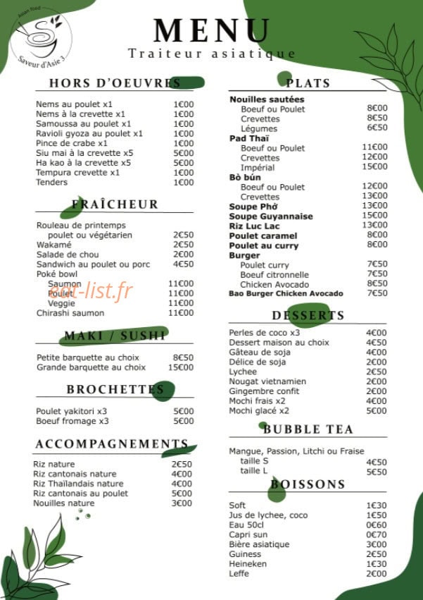 Saveurs d'Asie 3 — carte page 1