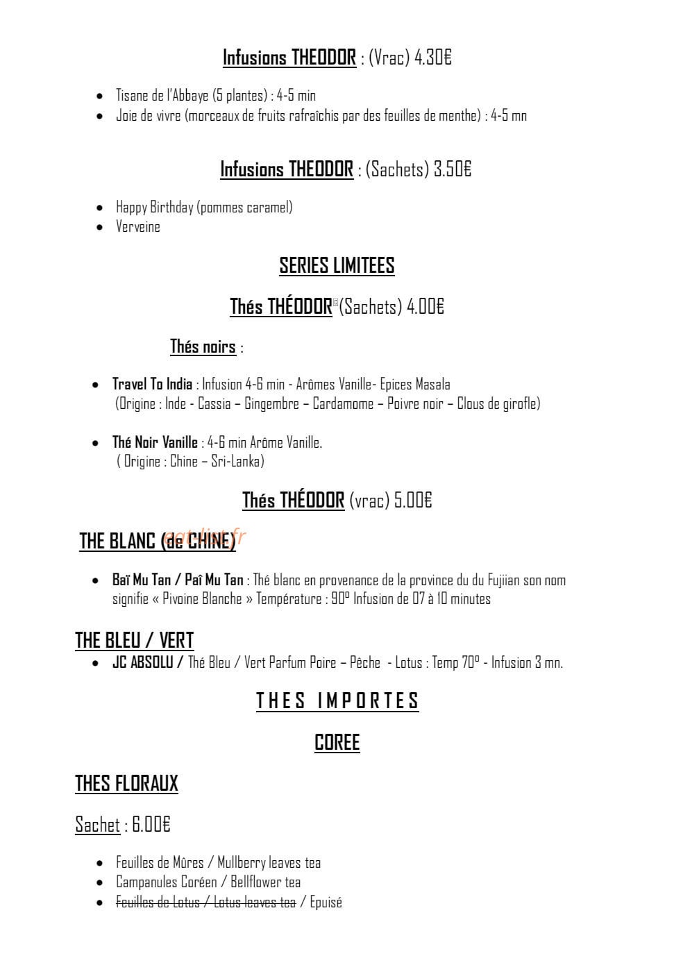 Saveurs et Félicité — carte page 7