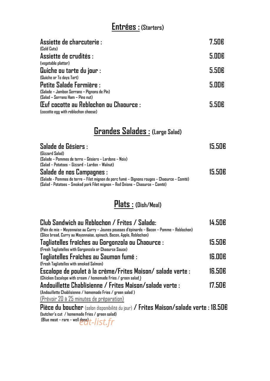 Saveurs et Félicité — carte page 2