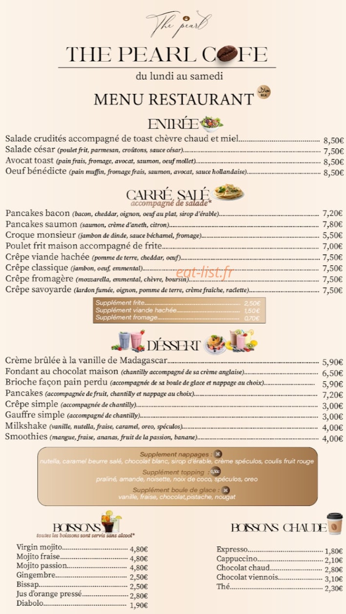 The pearl café — carte page 1