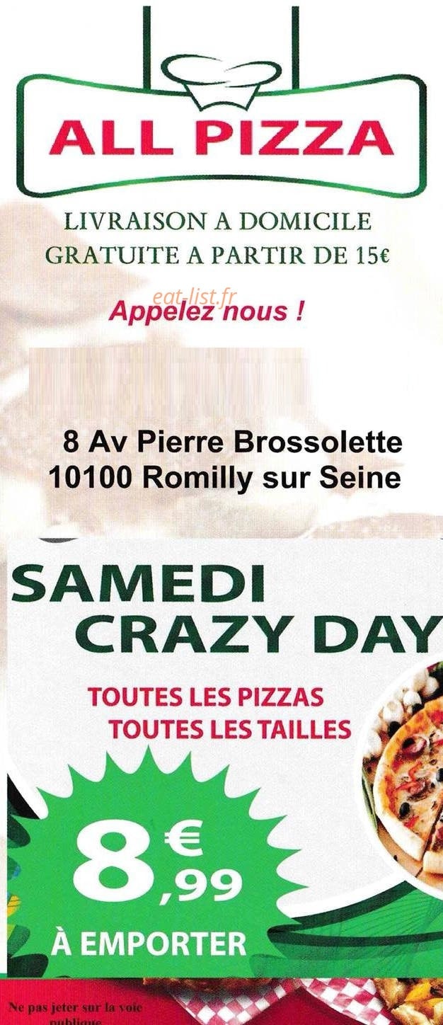 All Pizza à Romilly Sur Seine Carte Menu Et Photos
